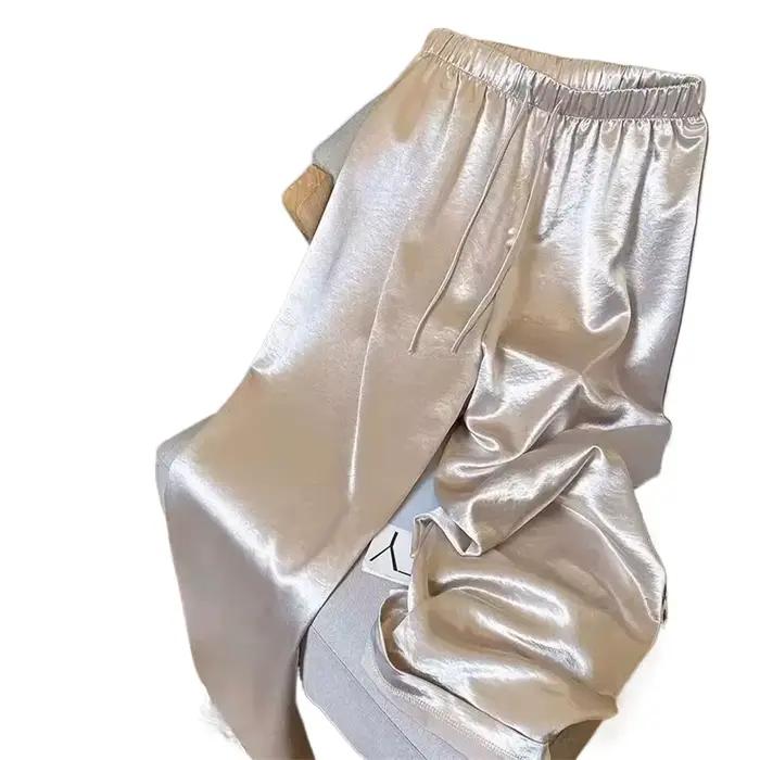 Mode coréenne taille haute mince jambe large femmes été bureau dame couleur unie droite tout-match pantalons
