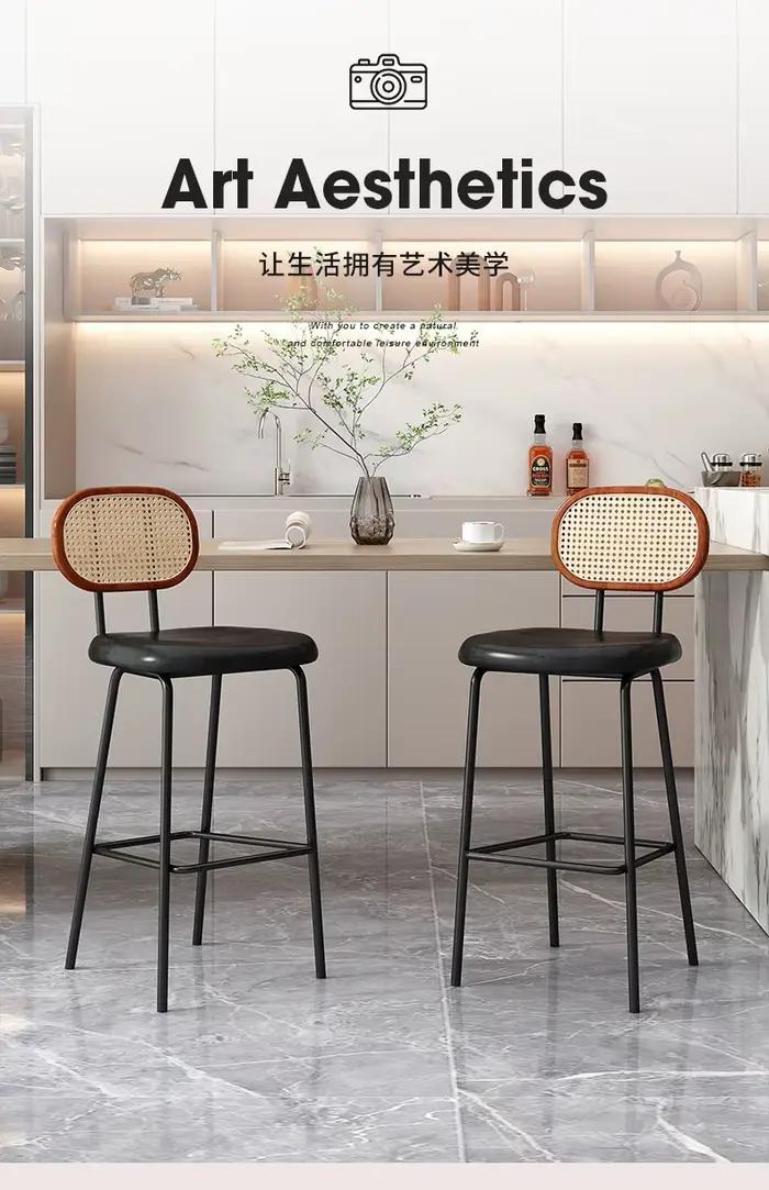Chaise de bar en rotin, légère, de luxe, avec dossier haut, moderne et simple, design, pour réception, en fer forgé