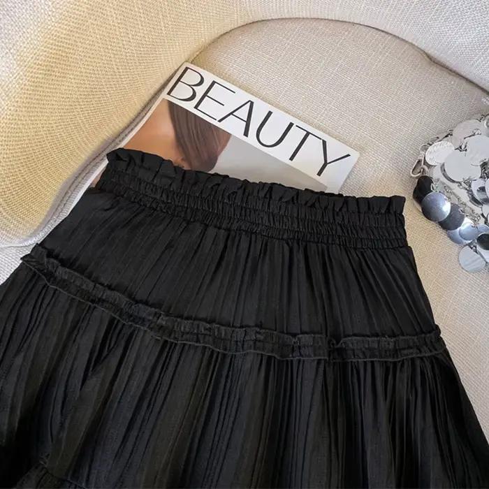 Mode coréenne taille élastique jupes plissées femmes été couleur unie dentelle Mini jupe femme douce une ligne Shorts