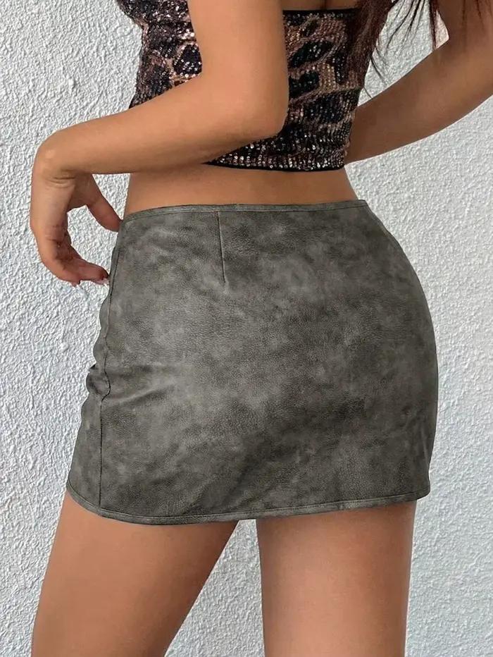Mini-jupe en cuir PU taille basse pour femme