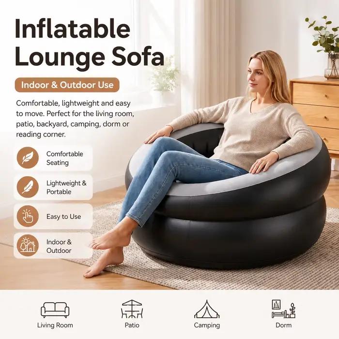 Canapé gonflable confortable pour l'intérieur et l'extérieur, salon, camping, patio, siège relaxant