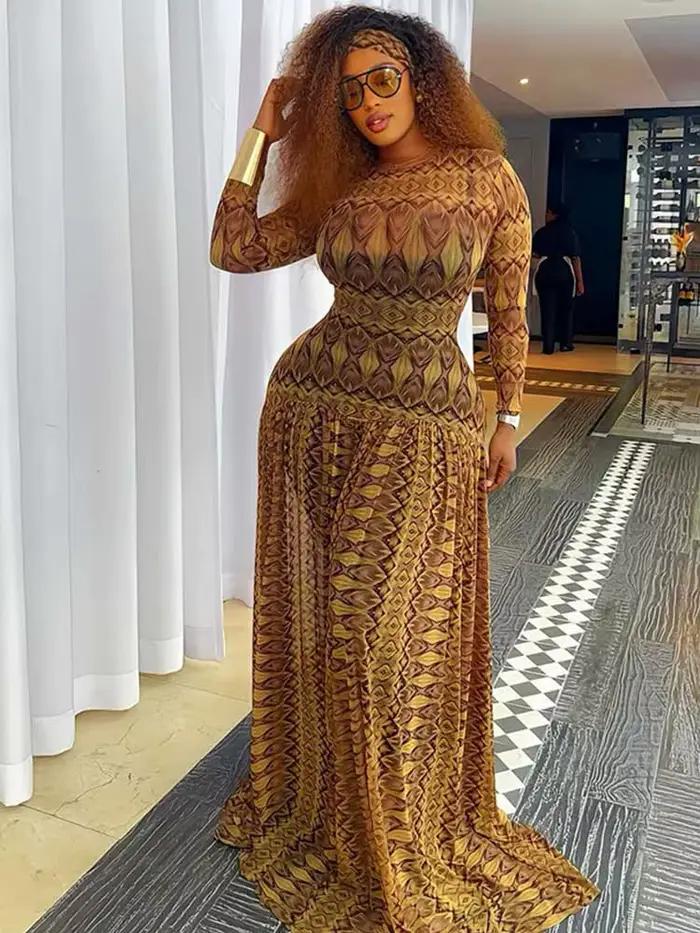 Femme automne vêtements robe à manches longues Chic élégant robes de soirée taille minceur a-ligne imprimé moulante robe élastique Sexy