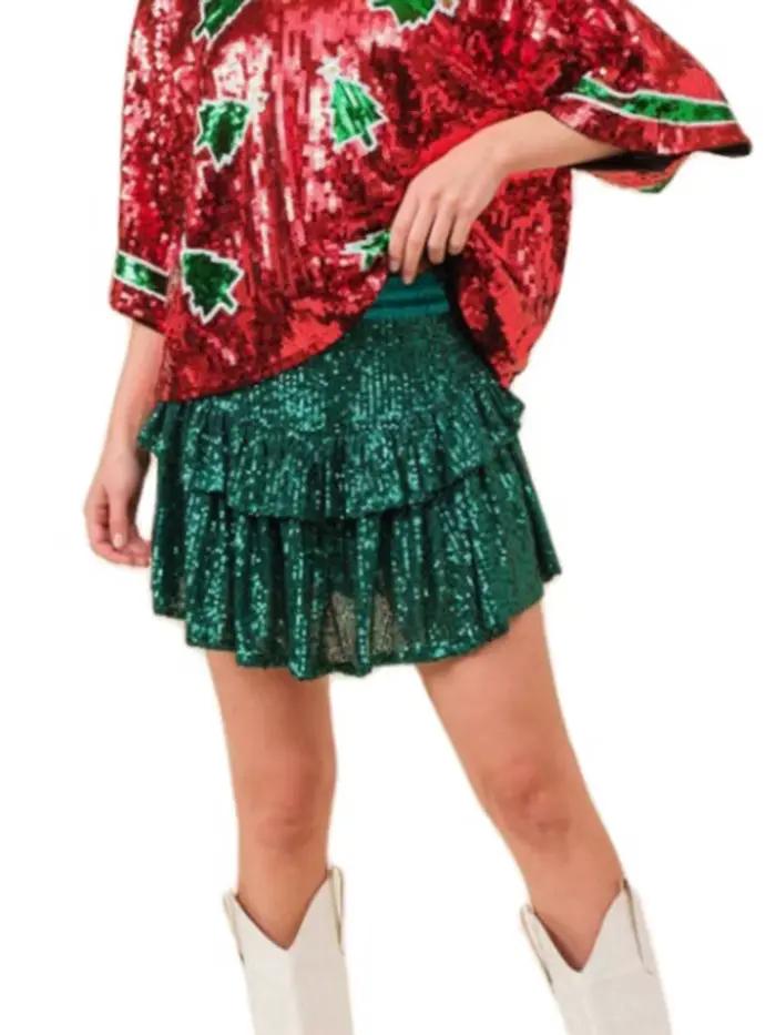 Mini Jupe Scintillante Goocheer Polyester Paillettes Léopard Trapèze Élégante Pour Femme Plage Vacances Soirées Clubs Streetwear