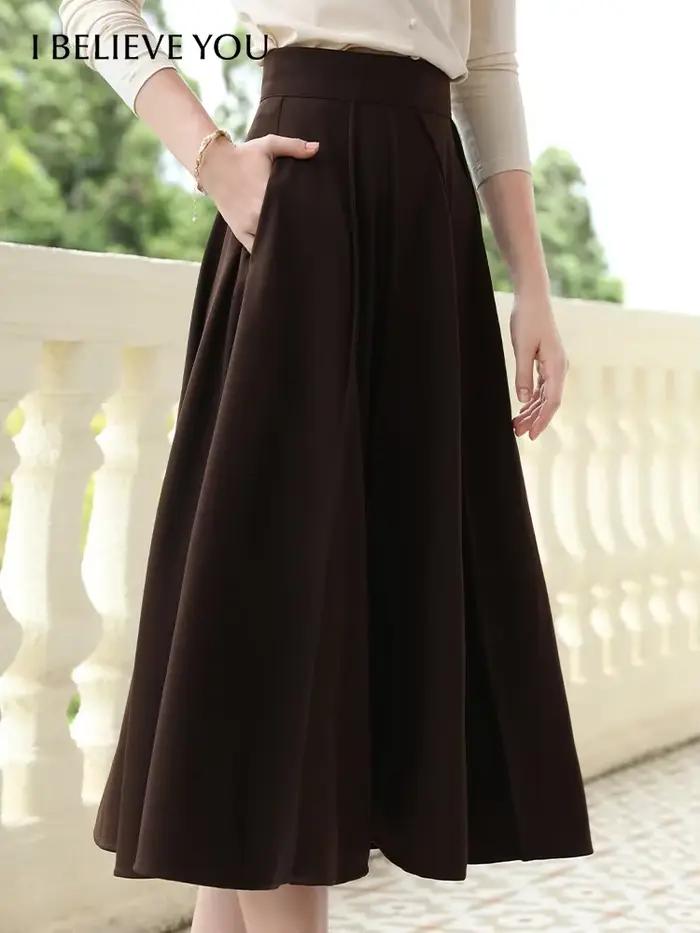 Jupe trapèze brun pour femme élégante et décontractée pour l'automne hiver 2024 I BELIEVE YOU