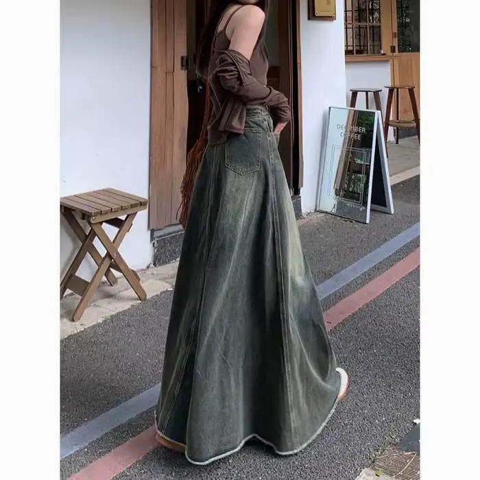 Mini-jupe en jean rétro américaine pour femme, nouvelle collection automne-hiver, taille haute, coupe ajustée, mi-longue, style A-line, jupe évasée à queue de poisson