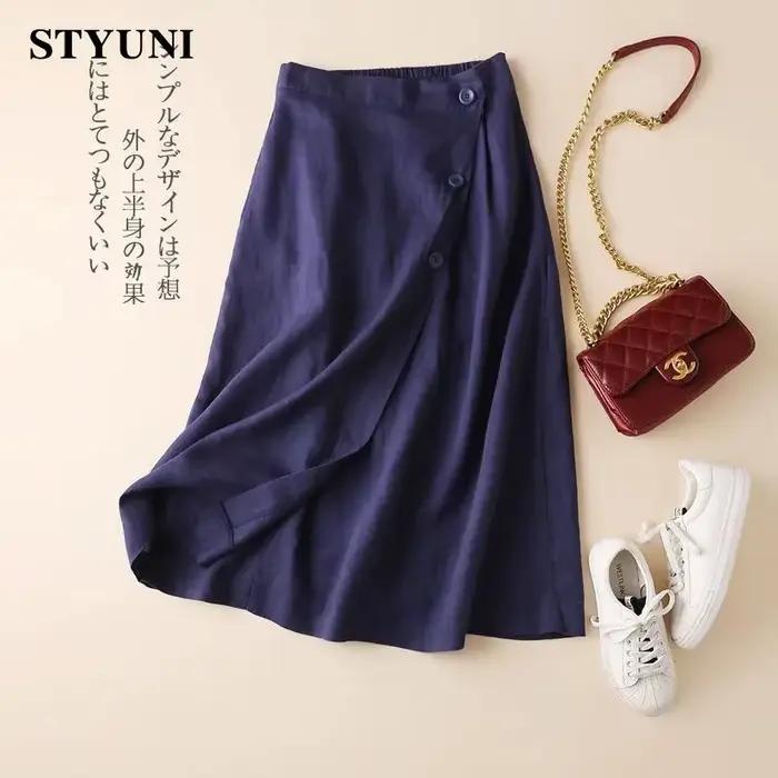 Jupe longue mi-mollet en lin pour femme