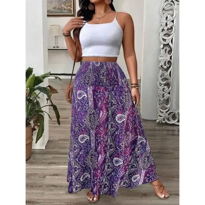 Grande taille 1XL-5XL femmes bohème imprimé jupes été loisirs tempérament longueur jupe