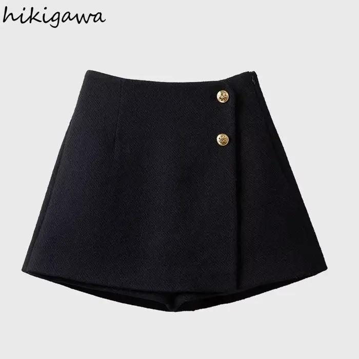 Tweed Shorts jupes femmes vêtements taille haute épais Vintage pantalon à jambes larges pantalons Cortos De Mujer 2025 nouveaux bas 7n011