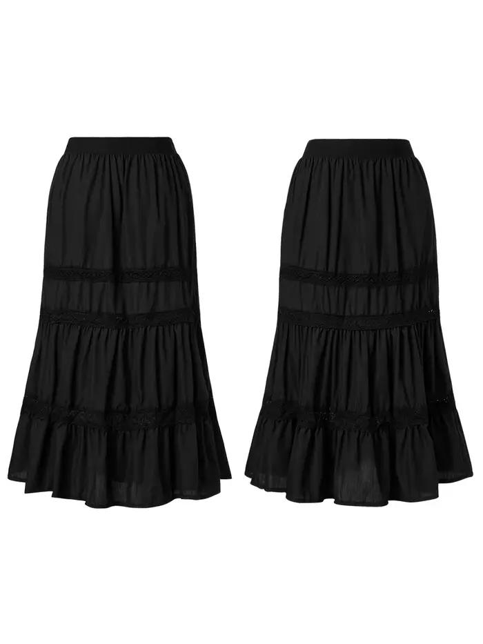 Jupe longue en dentelle vintage pour femme, vert militaire, noir, été