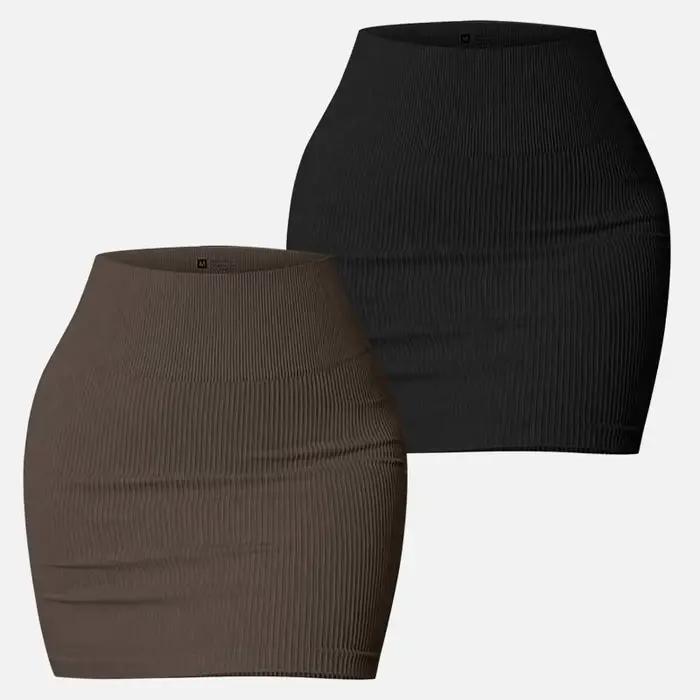Jupe courte moulante côtelée sans couture taille haute pour femme