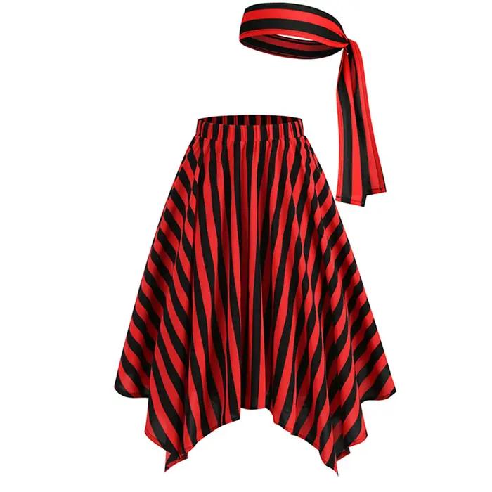 Jupe femme mode noir rouge couleur bloc rayure