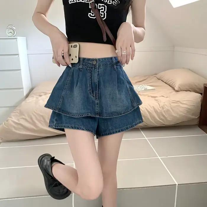 Jupe en jean rétro américaine taille haute pour femme