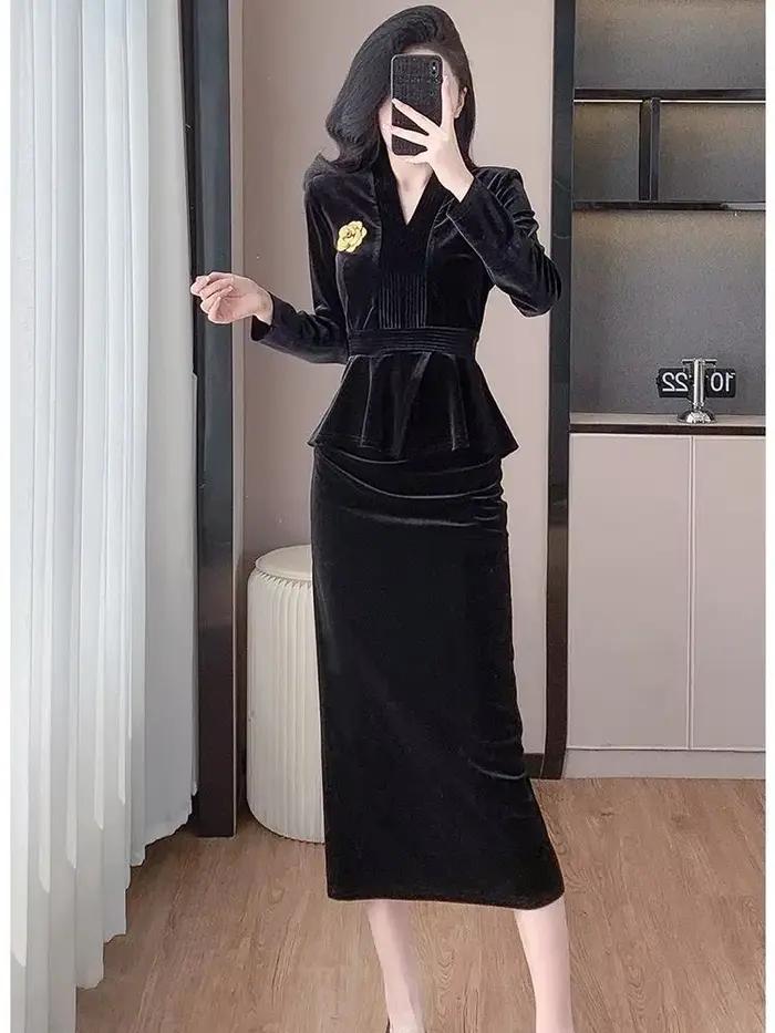 Ensemble jupe et haut en velours pour femme