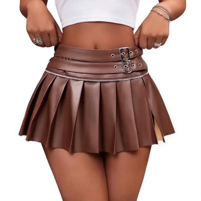 Jupe plissée Sexy épicée pour femmes, jupe Ultra courte, fente polyvalente