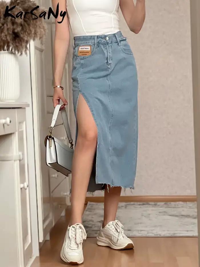 KarSaNy-Jupe en jean décontractée pour femme