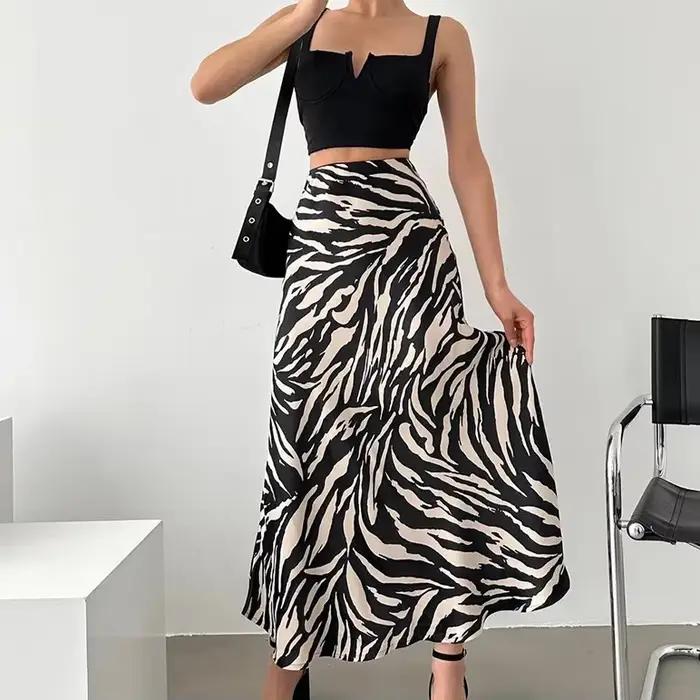 Jupe longue femme taille haute coupe ajustée imprimé zèbre