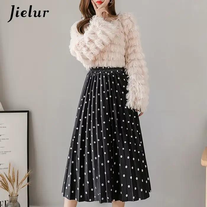 Jielur – jupe plissée noire pour femme