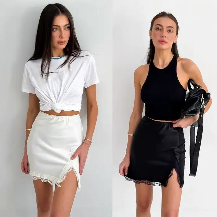 Jupe élégante taille haute avec bordure en dentelle