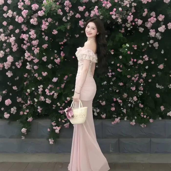 Ensemble jupe portefeuille et robe asymétrique à imprimé floral style romantique français