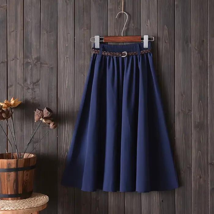 Jupe plissée mi-longue avec ceinture pour femme