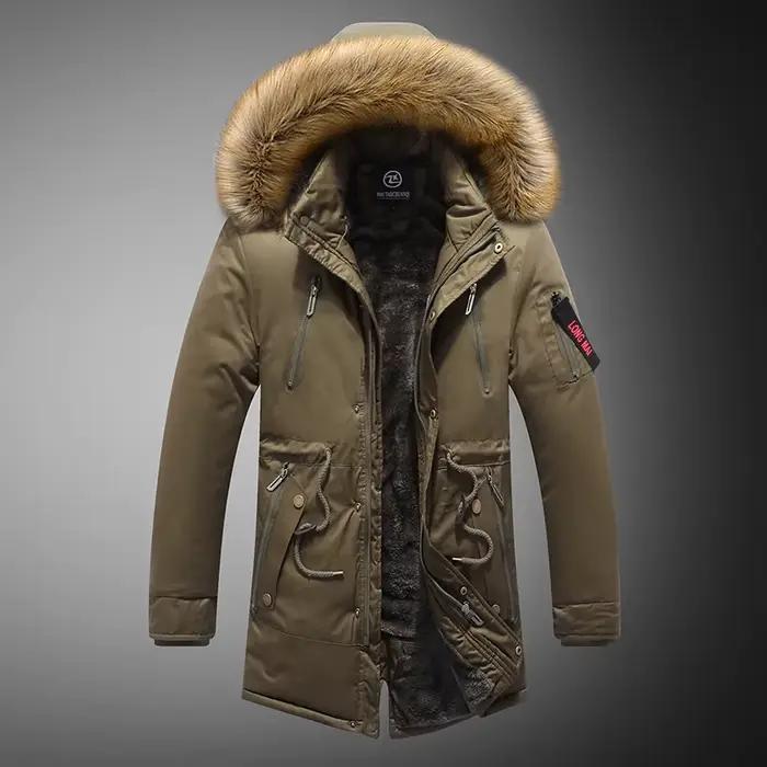Parka longue à capuche avec col en fourrure pour homme, coupe-vent de neige, pardessus chauds, doublure en laine, vêtements d'extérieur pour homme, hiver, nouveau