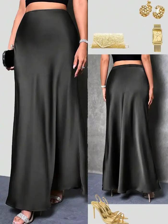 Jupe élégante en satin de couleur unie à taille haute
