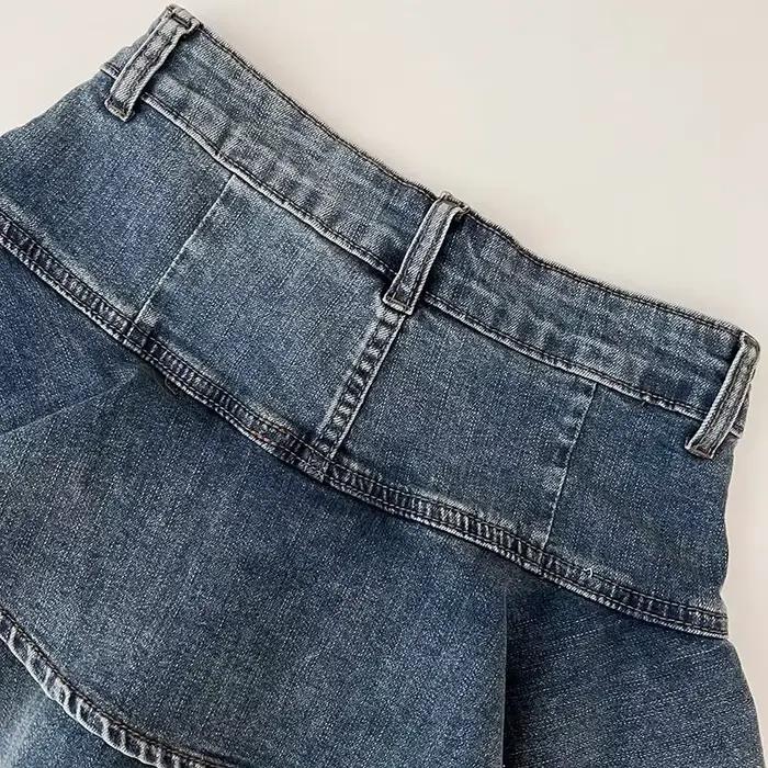 Jupe courte en jean plissée Double couche