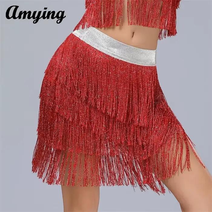 Jupe à franges de danse latine, vêtements d'entraînement de danse, Costume de spectacle sur scène de Festival, jupe demi-corps pour femmes, robe à franges
