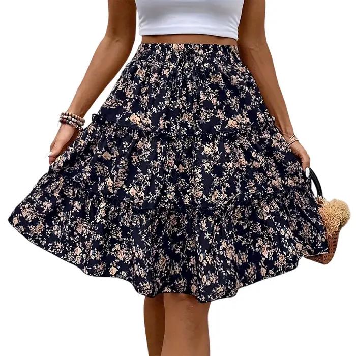 Femmes épissées ​ ​ Jupe gâteau à la mode imprimé fleuri