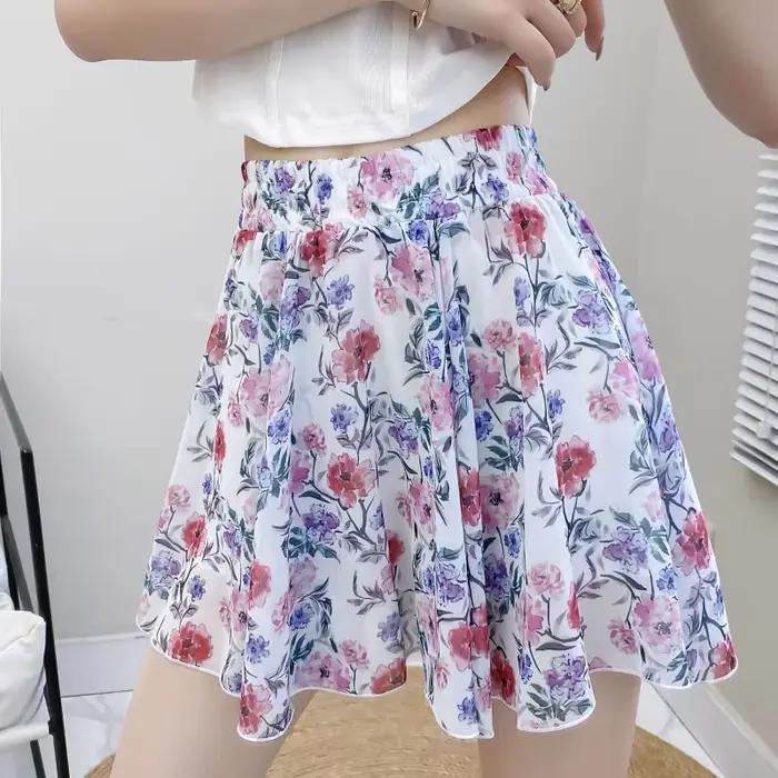 Jupes pour femmes multicolore en mousseline de soie vêtements Satin soie femmes jupe florale Harajuku été 2025 tendance Style coréen modeste V