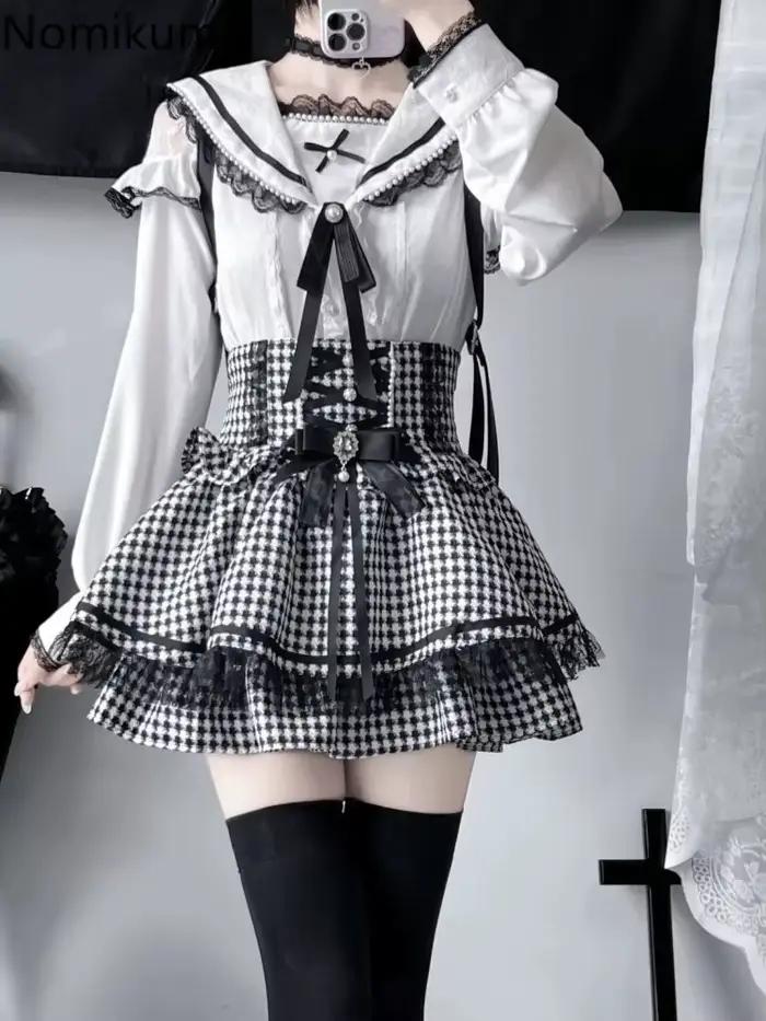 Jupe à carreaux Lolita japonaise pour femmes