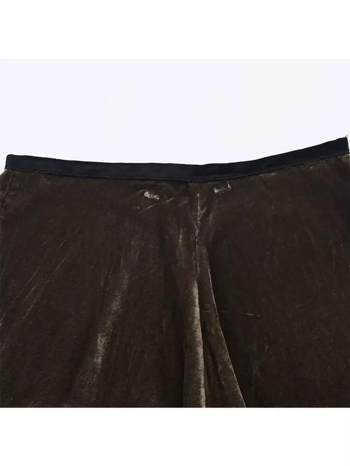 HH femmes mode velours plissé décoration dentelle jupe longue automne femme taille haute côté fermeture éclair