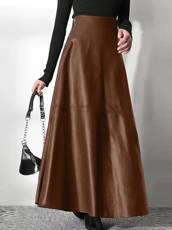 Jupe longue en cuir PU pour femme