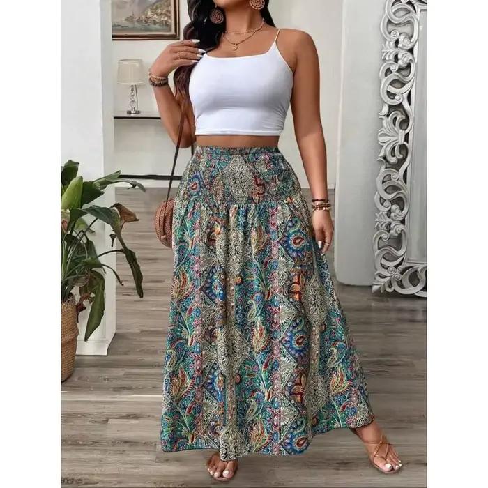 Grande taille 1XL-5XL femmes bohème imprimé jupes été loisirs tempérament longueur jupe