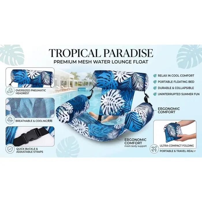 Chaise longue gonflable à imprimé végétal avec porte-gobelet, siège pliable et portable pour la plage, le lac, la piscine, utilisation en extérieur