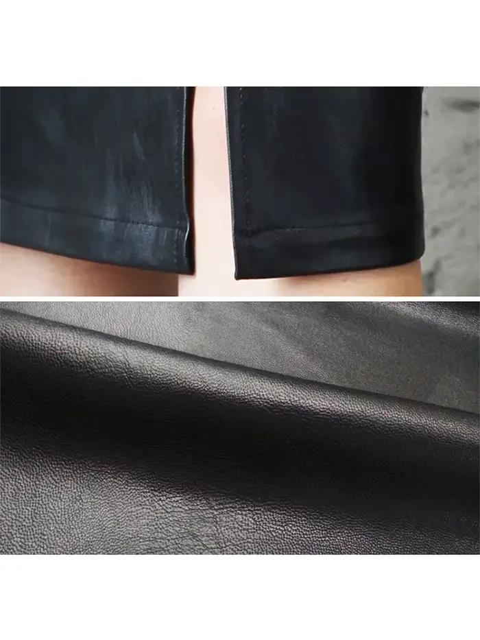 Jupe mi-longue en cuir PU pour femmes