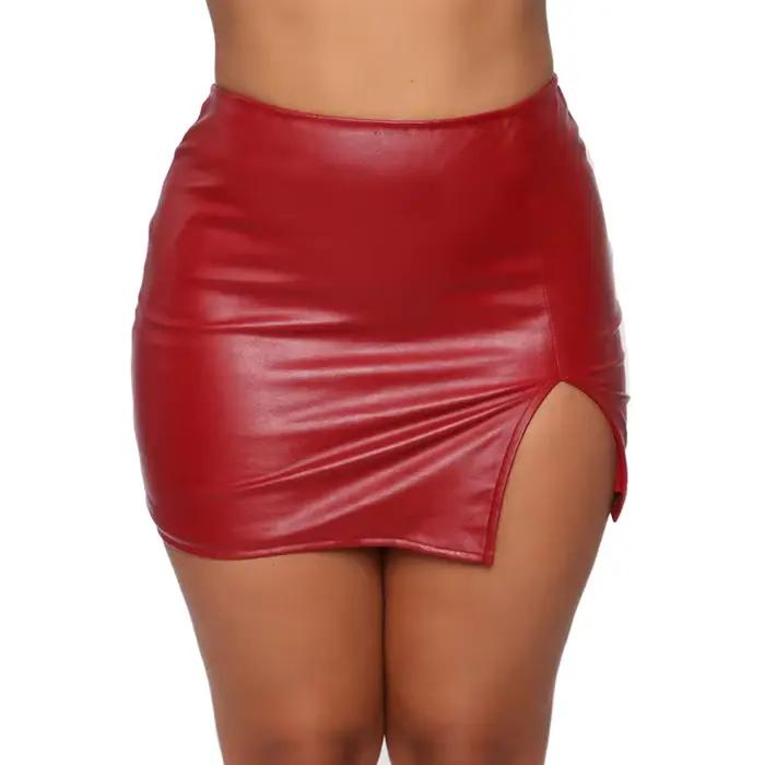 Jupe crayon en cuir PU taille haute pour femmes