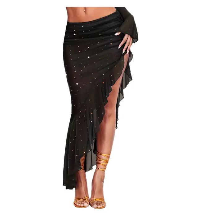 Jupe mi-longue asymétrique à paillettes pour femme