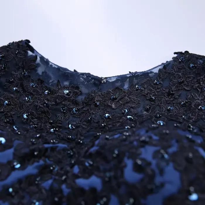 Robe de mariée à paillettes à manches longues pour mariée, jupe trapèze personnalisée, bleue et noire, banquet annuel, soirée du président
