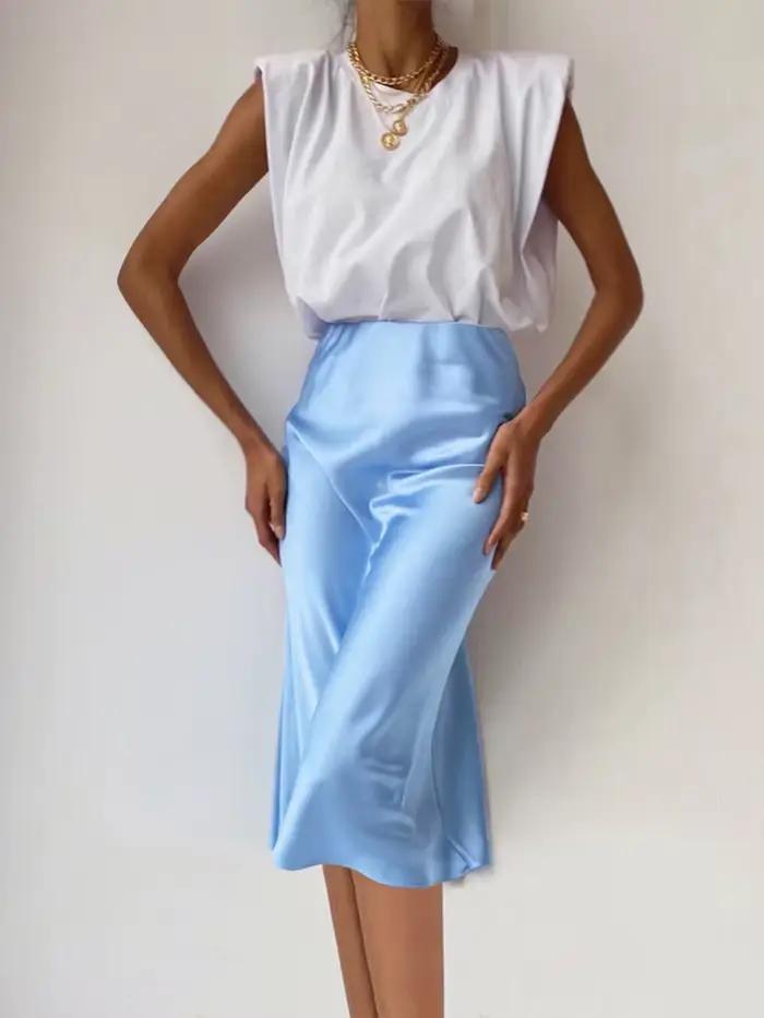 Jupe longue en Satin de soie pour femmes