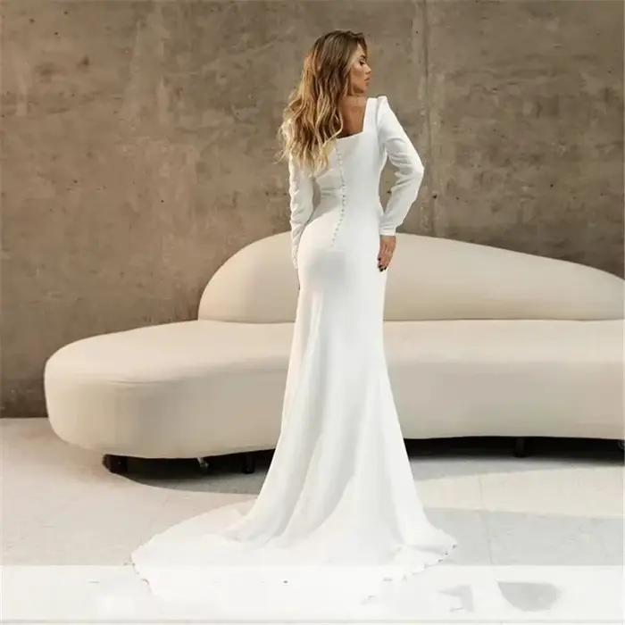 Robe de mariée en satin avec encolure carrée et train de balayage pour femmes occasions spéciales comme mariage et banquets