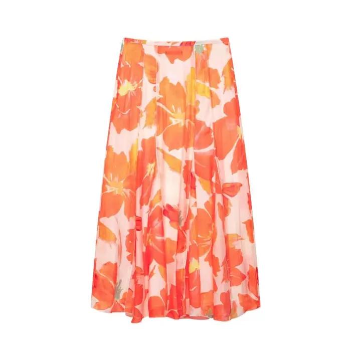 Jupe midi à imprimé floral pour femmes
