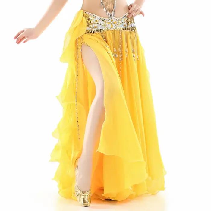 Jupe de danse du ventre en mousseline de soie avec dentelle pour femmes, orientale, costume de spectacle, danse moderne, événements de festival, soirées à thème