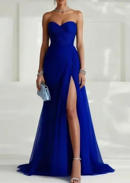 Robes de soirée élégantes et sexy pour femmes, couleur lavande, décolleté cœur, sans bretelles, fente haute, robes de bal, robes de fête, robes de cérémonie, personnalisables
