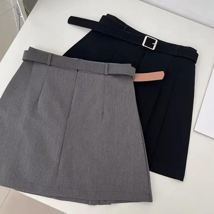 Lucyever Preppy Style a-ligne jupe pour femmes été nouvelle taille haute noir gris jupes plissées femme décontracté