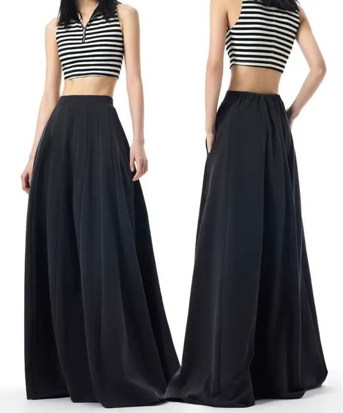 Longue sensation drapée 2025 printemps et automne demi-jupe Ultra longue sensation drapée jupe longue élégante taille haute jupe trapèze