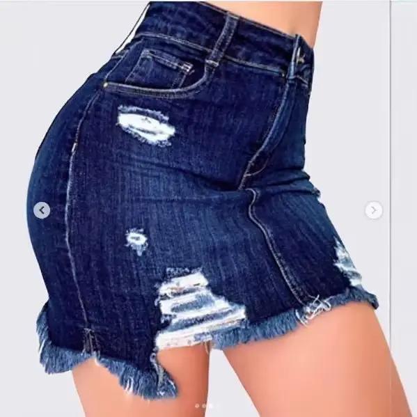 Jupe en jean femmes jupes d'été trou taille haute Stretch déchiré poches en détresse lavé hanche enveloppement au-dessus du genou 2025 Streetwear