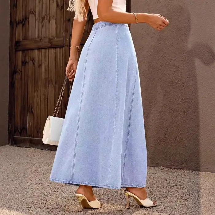 Jupe en jean mi-longue taille haute pour femmes
