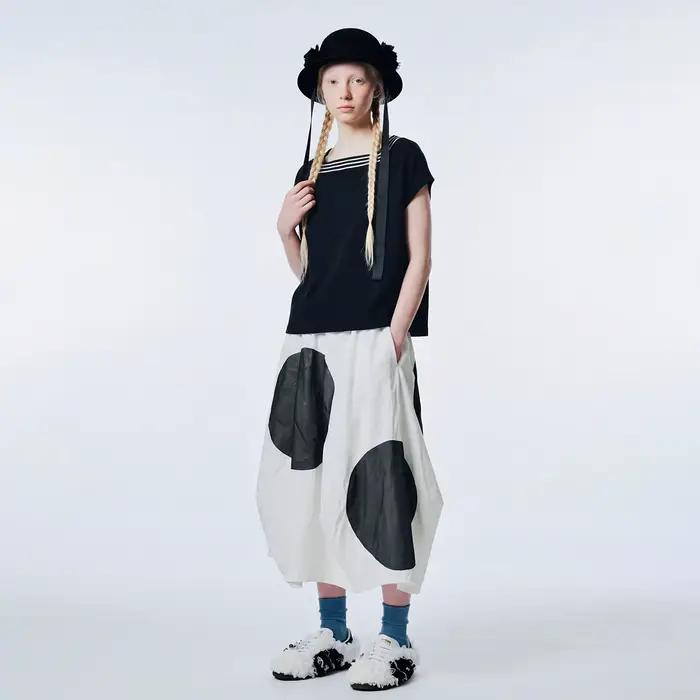Imakokoni – jupe mi-longue originale en maille japonaise à grands pois irréguliers, jupe midi blanche décontractée pour femmes, 265477