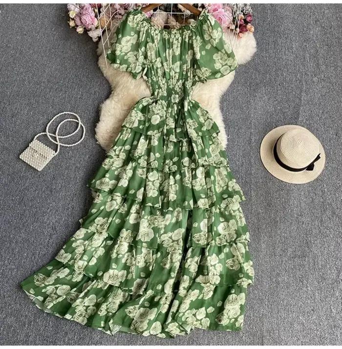 Robe longue à volants pour femme